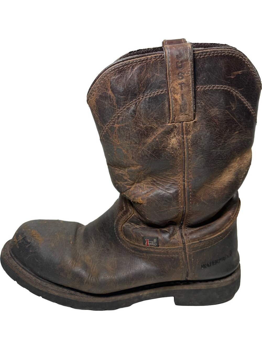 Justin WK4961 Wyoming Waterproof ROUND Steel Toe Western Work Boot Mens Sz 9 EE